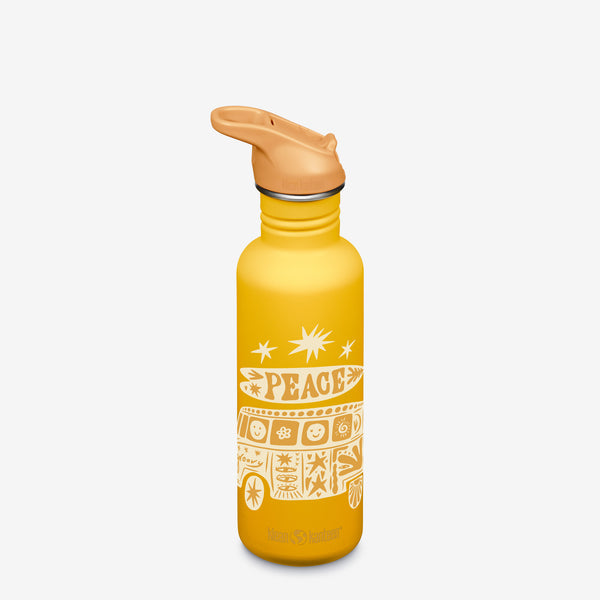 27oz water bottle with peace hippie bus graphic