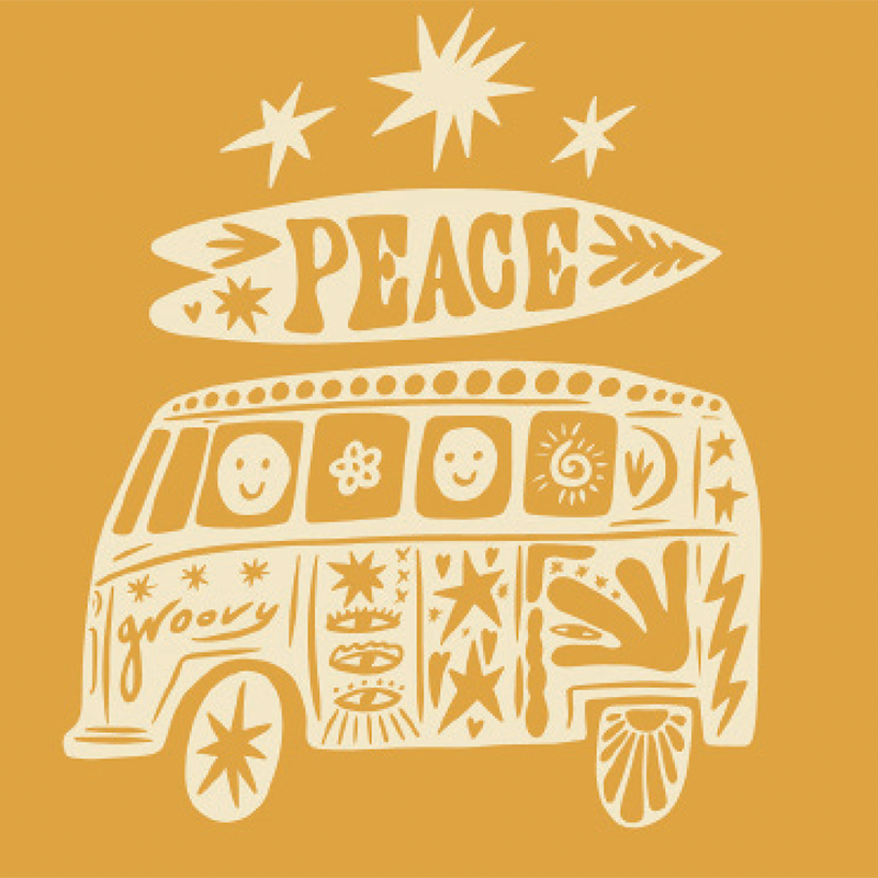 Peace hippie bus graphic close up